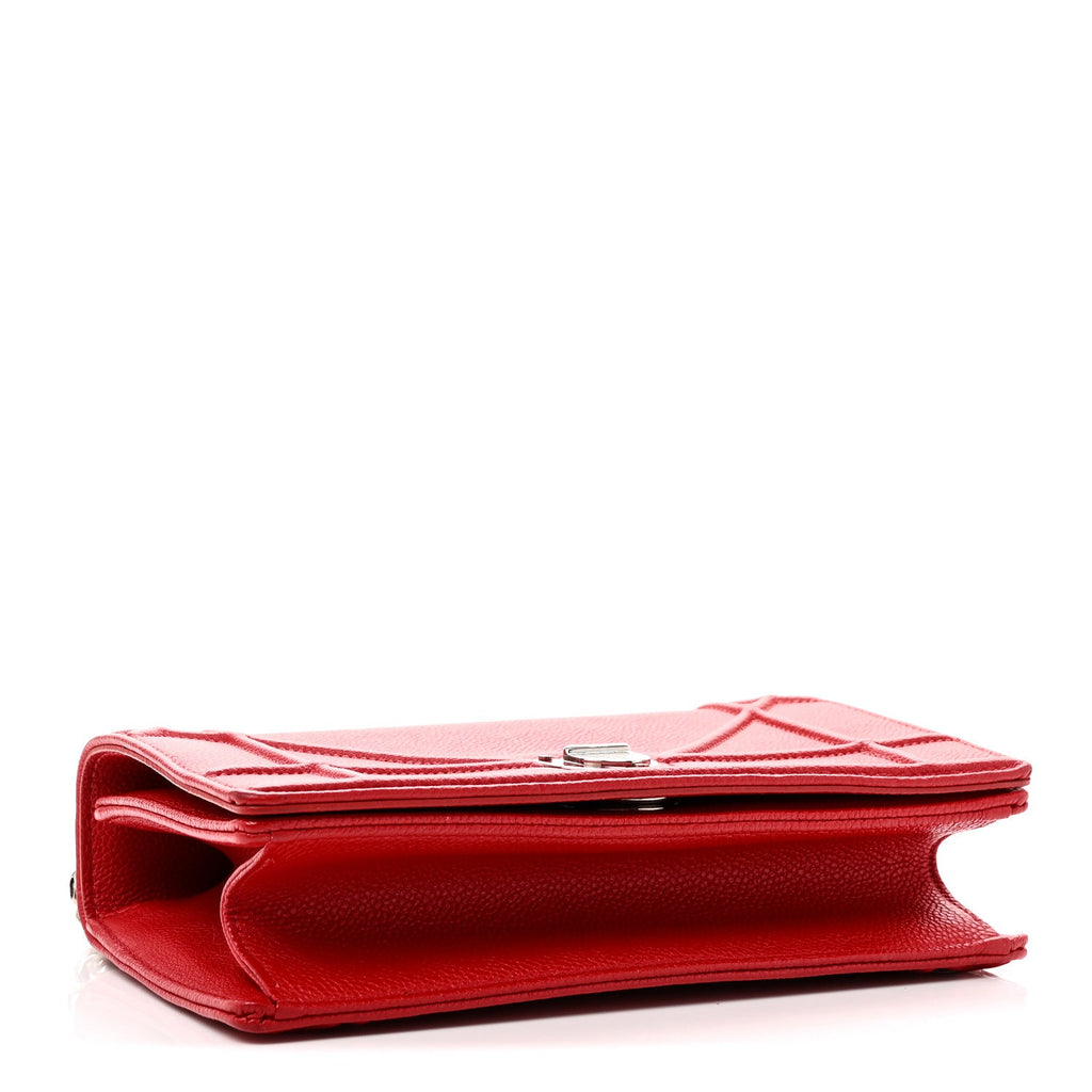 Grained Calfskin Small Diorama Flap Bag Red