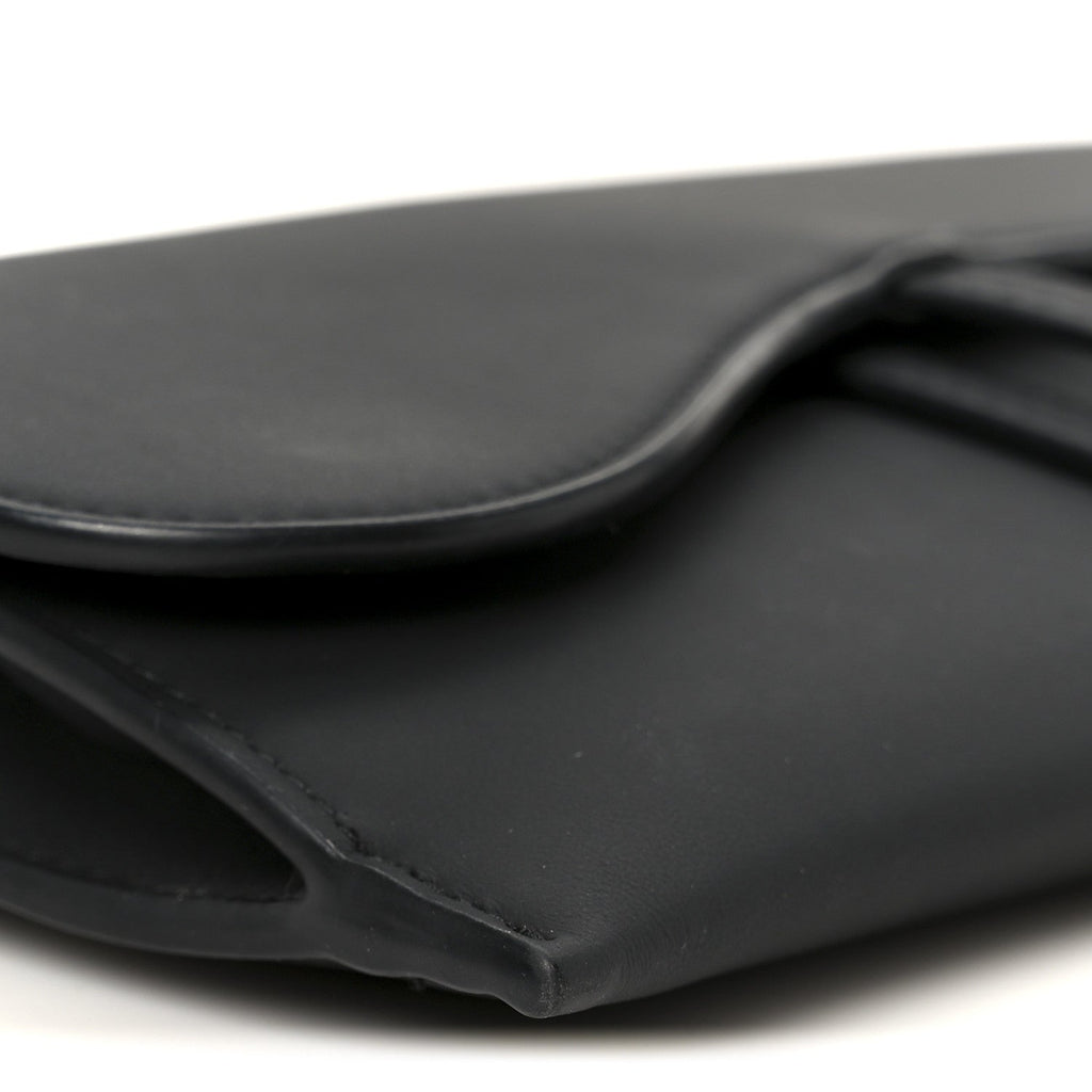 Ultra Matte Calfskin Saddle Chain Wallet Pouch Black