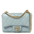 Lambskin Enamel Quilted Mini Pending CC Square Flap Light Blue