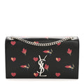Calfskin Medium Heart Bolts Monogram Kate Satchel Black
