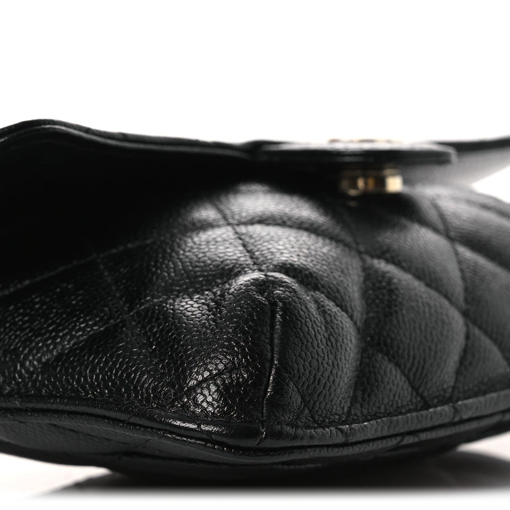 Caviar Fabric Foldable Tote Bag With Chain Black Multicolor