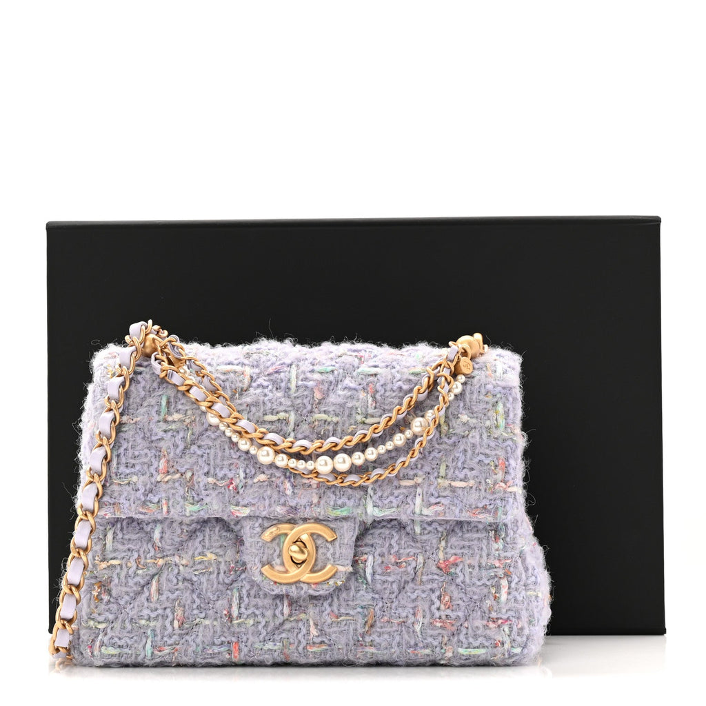 Tweed Quilted Pearl Twist Mini Rectangular Flap Purple