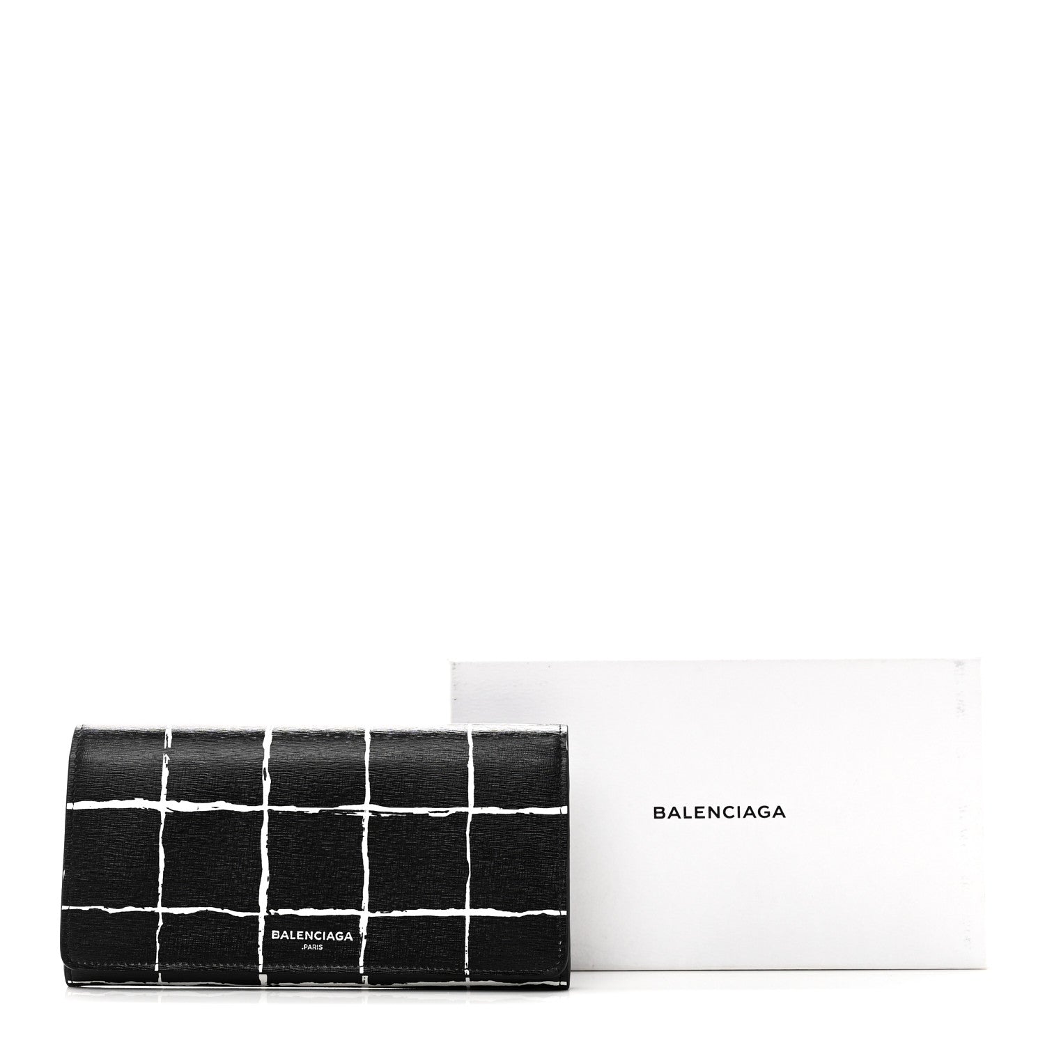 Saffiano Square Check Wallet Black White