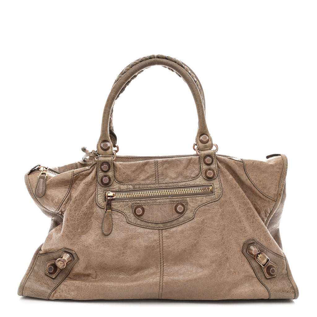 Agneau Giant 12 Rose Gold Hardware Work Gris Poivre