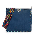 Denim Small Guitar Strap Rockstud Rolling Flip-Lock Messenger Bag Blue
