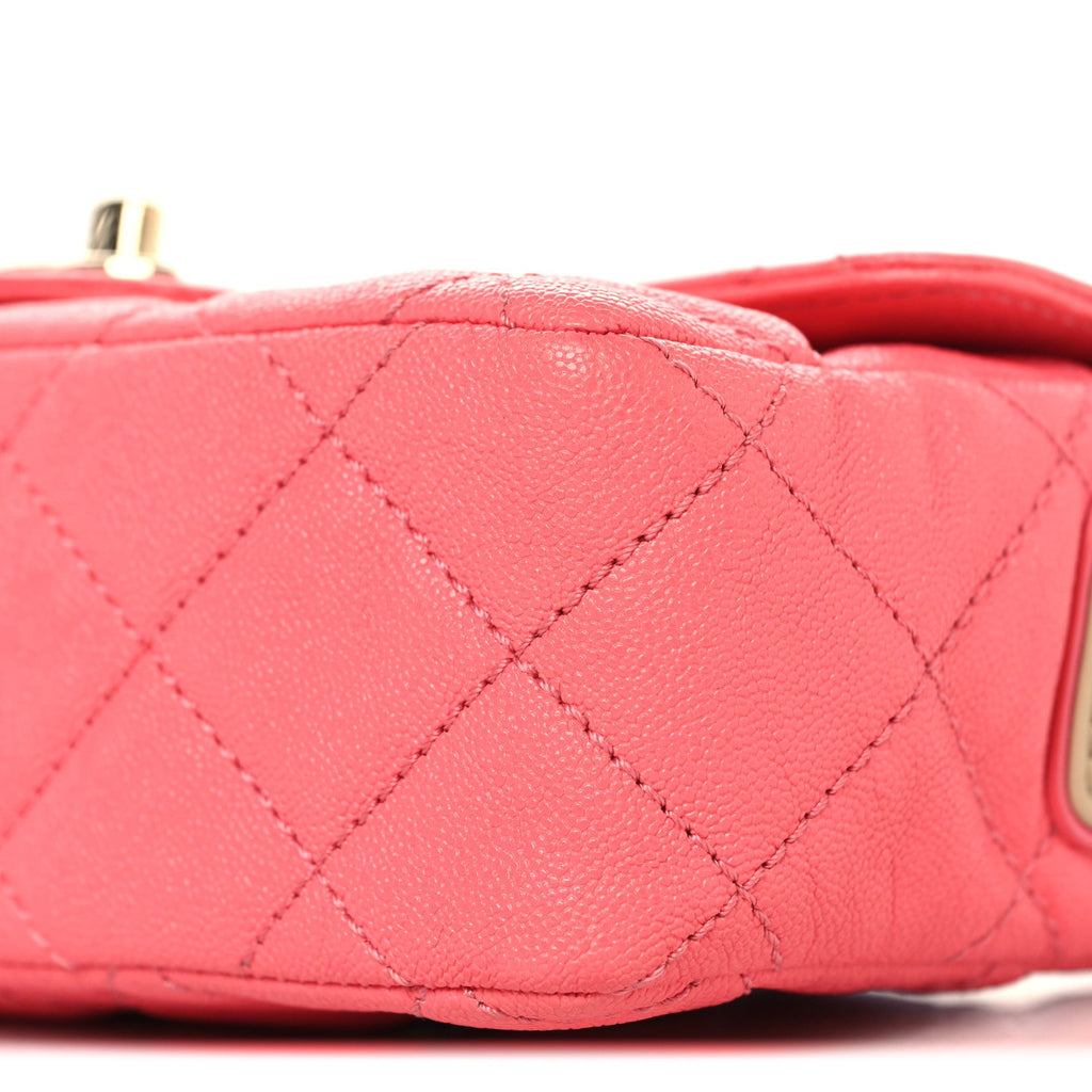 Iridescent Caviar Quilted Mini Flap With Thick Strap Pink Beige