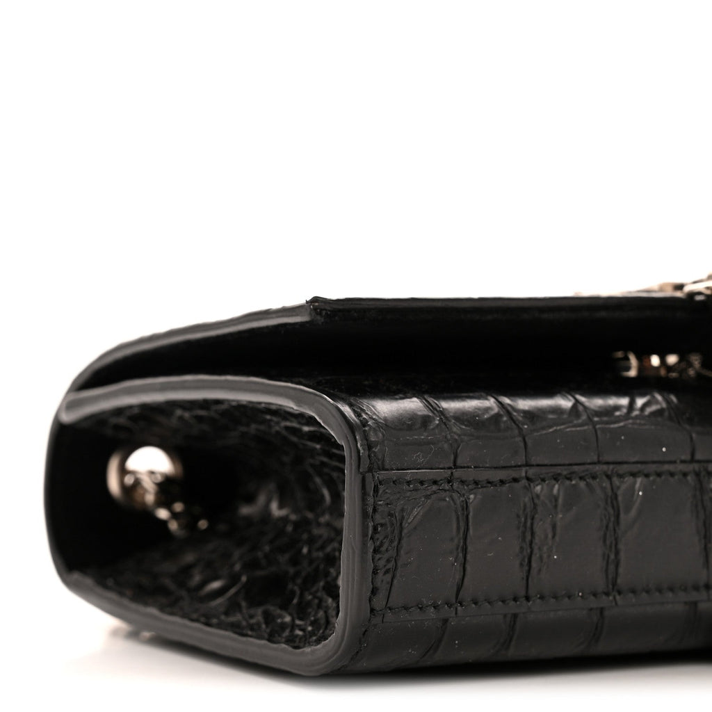 Calfskin Crocodile Embossed Small Classic Monogram Kate Tassel Satchel Black
