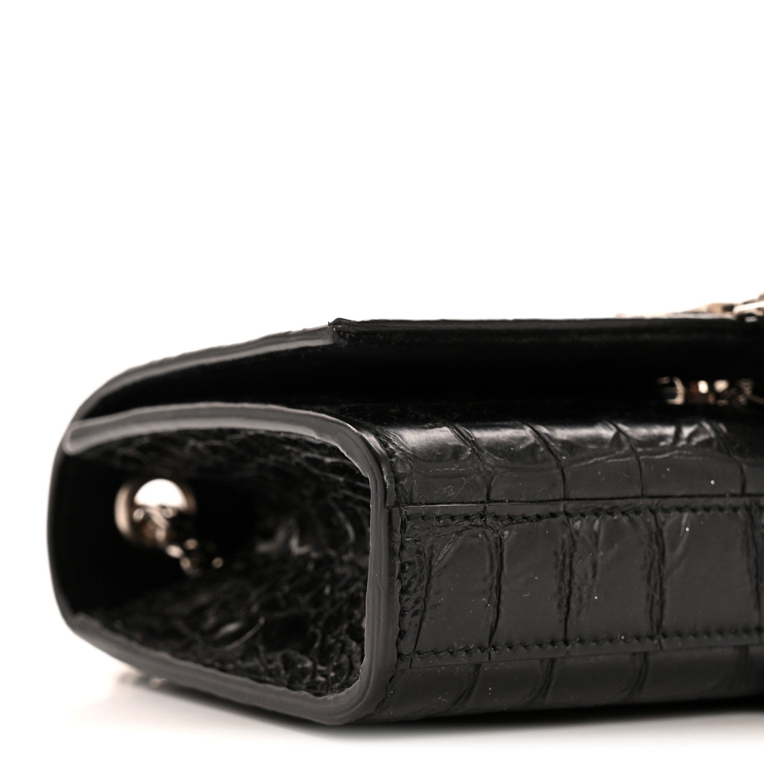Calfskin Crocodile Embossed Small Classic Monogram Kate Tassel Satchel Black