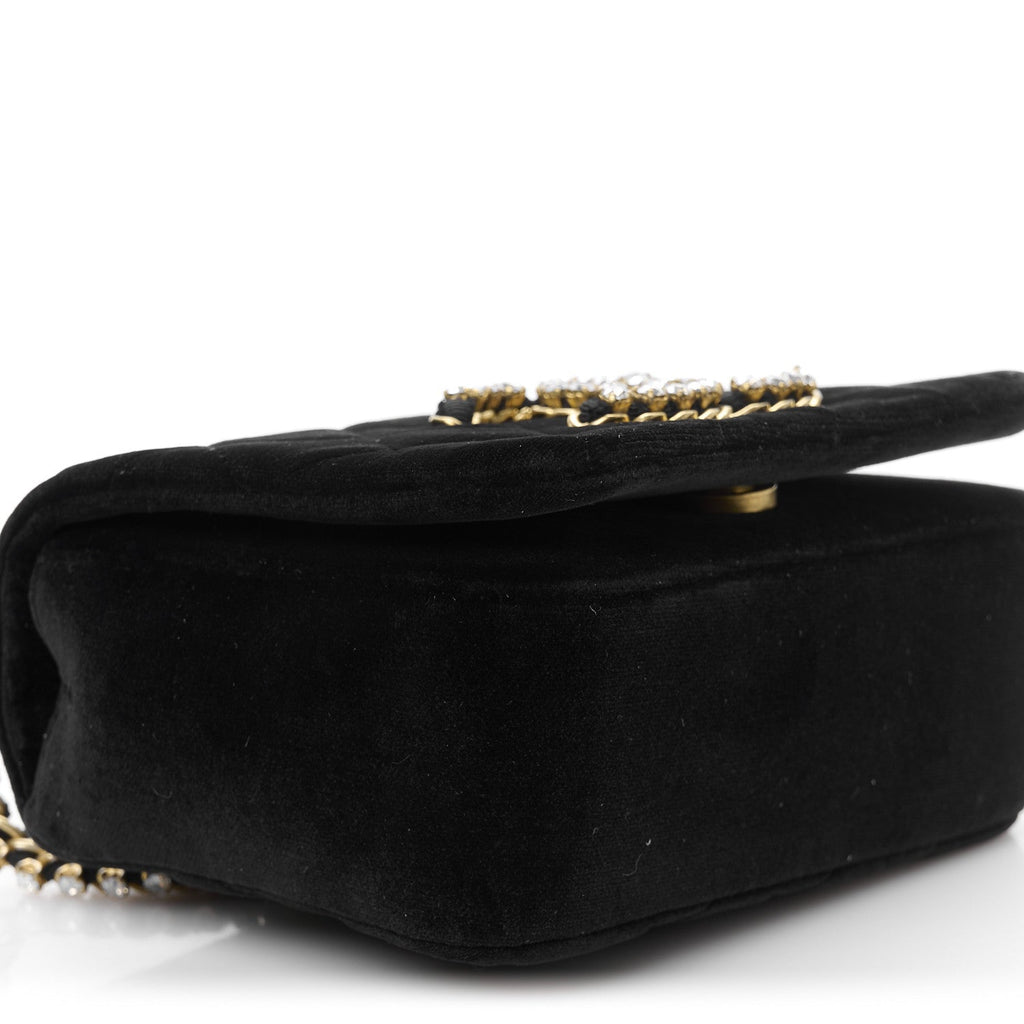 Velvet Quilted Crystal CC Mini Flap Black