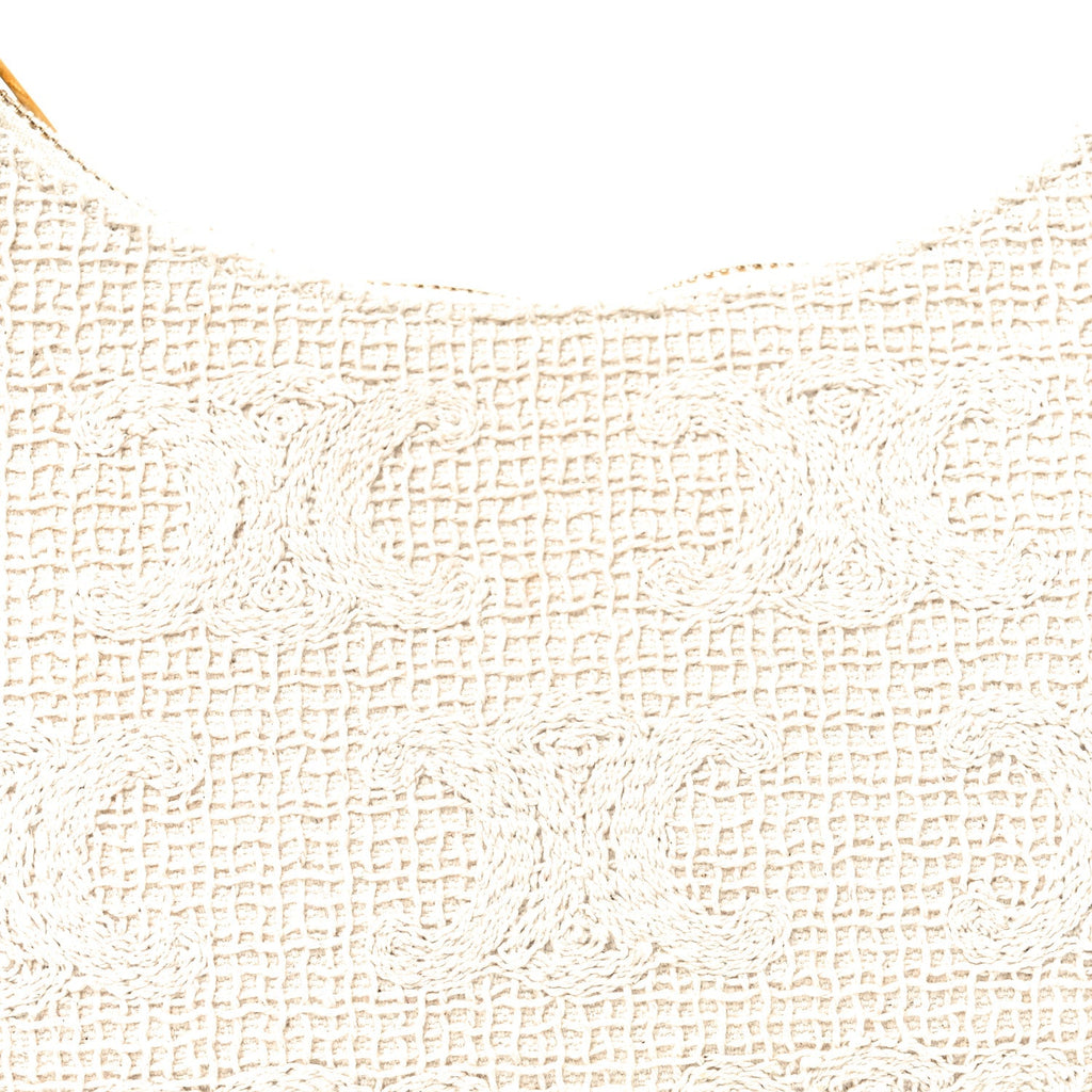 Crochet Embroidered Ava Triomphe Shoulder Bag White Tan