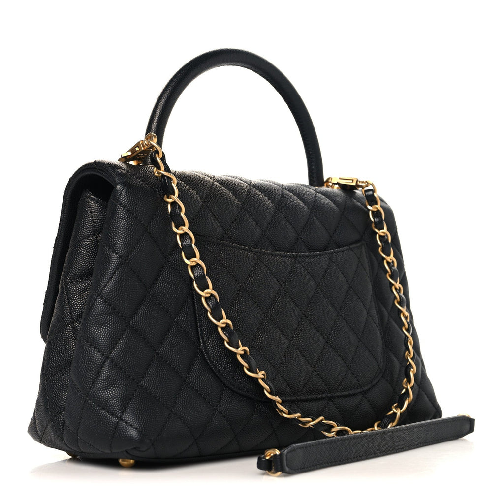 Caviar Quilted Small Coco Handle Flap Black