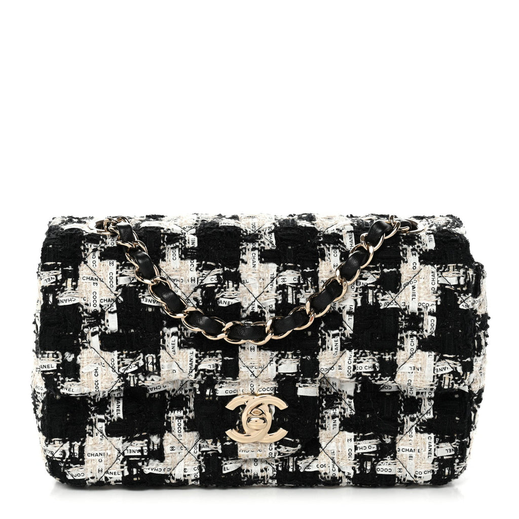 Tweed Quilted Mini Rectangular Flap Black Ecru White