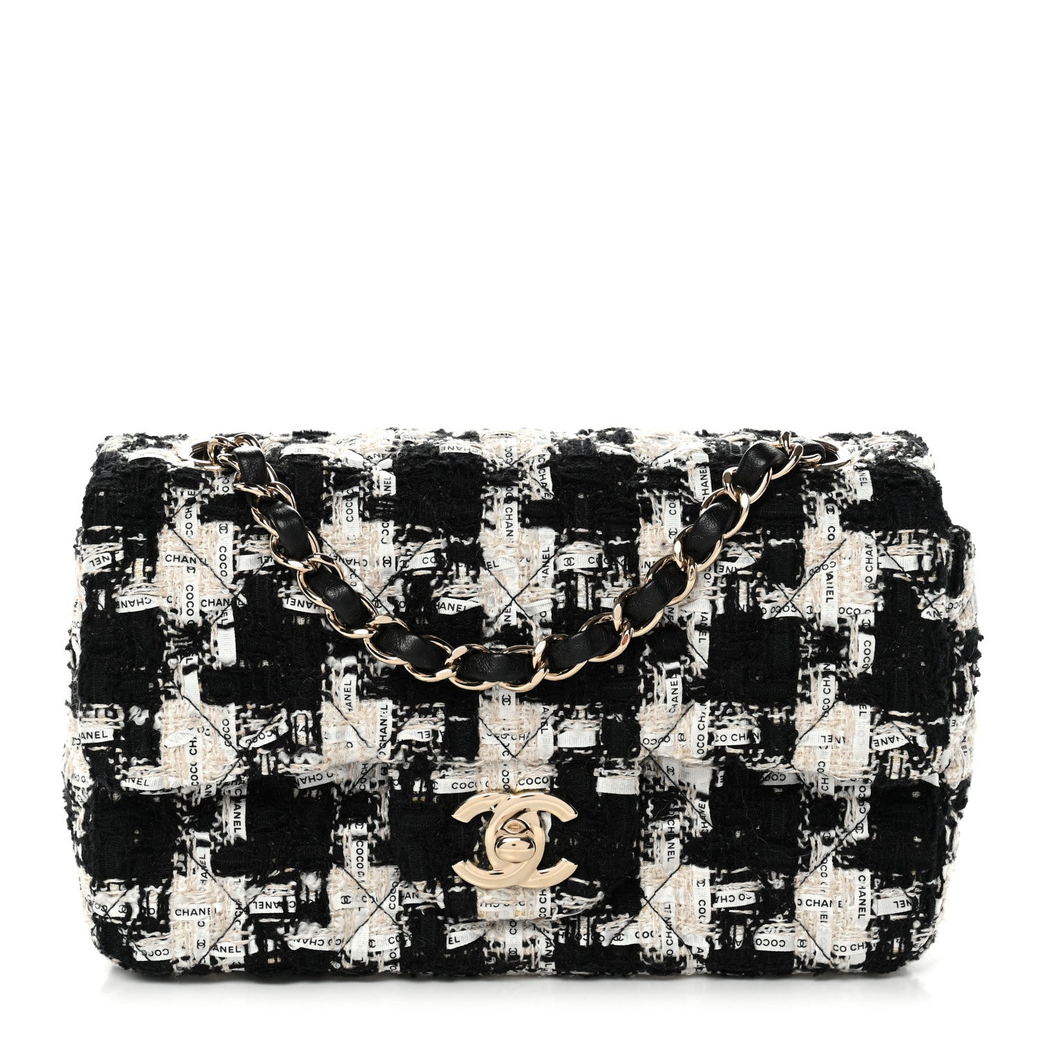 Tweed Quilted Mini Rectangular Flap Black Ecru White