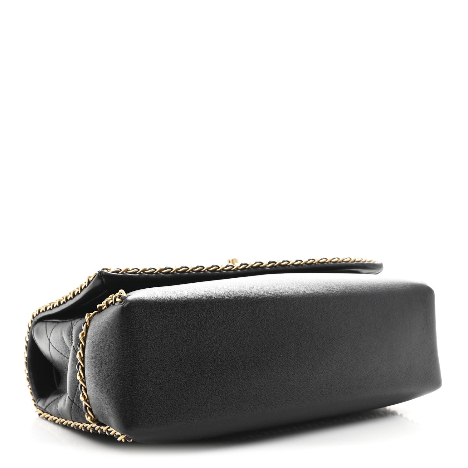 Calfskin Stitched Chain Flap Black