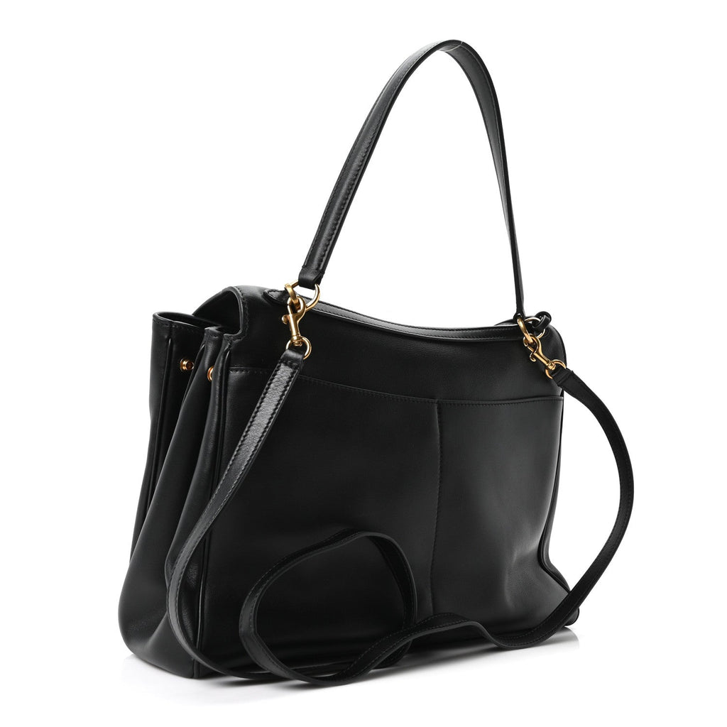 Natural Smooth Calfskin Medium Rodeo Top Handle Handbag Black