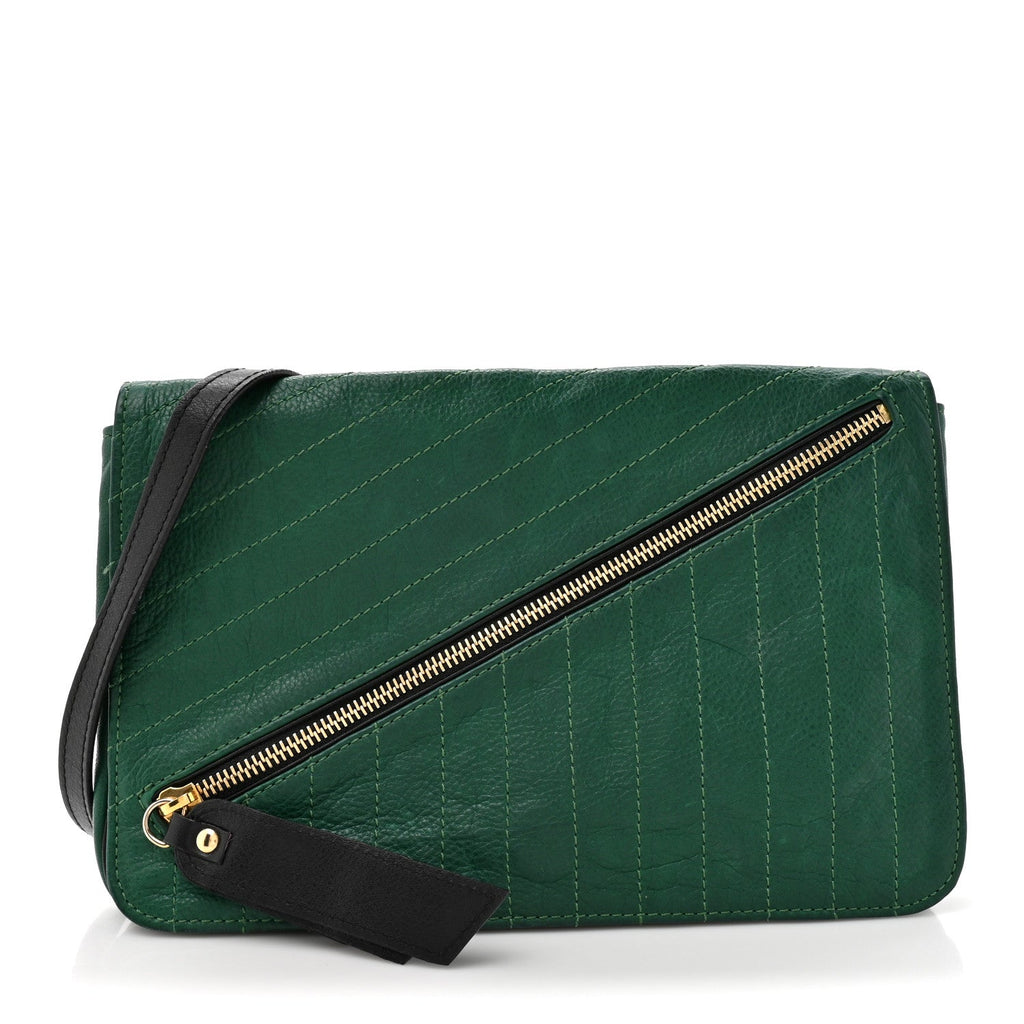 Calfskin Trophe Twist Pocket Shoulder Bag Emerald