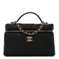 Caviar Quilted Top Handle Slim Vanity With Chain Black