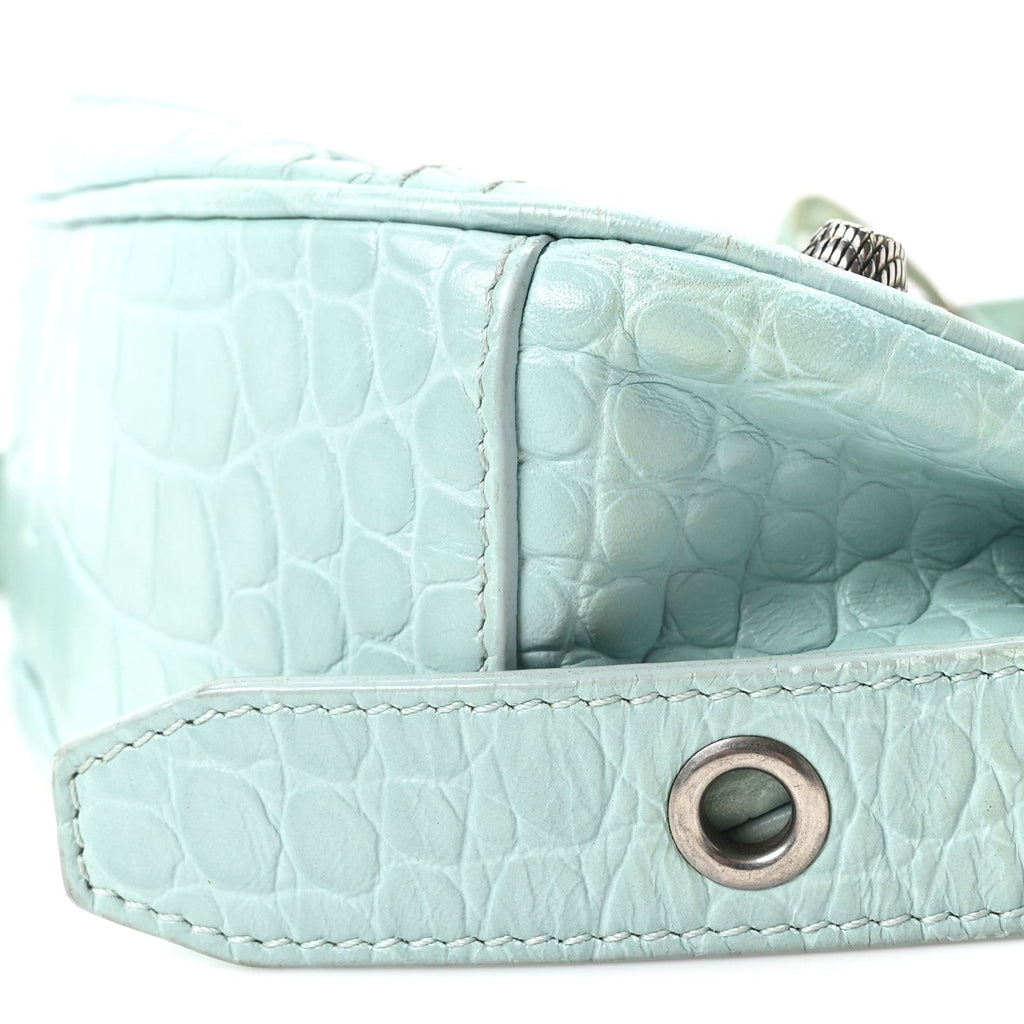 Extra Supple Calfskin Crocodile Embossed Le Cagole Shoulder Bag XS Green Acqua