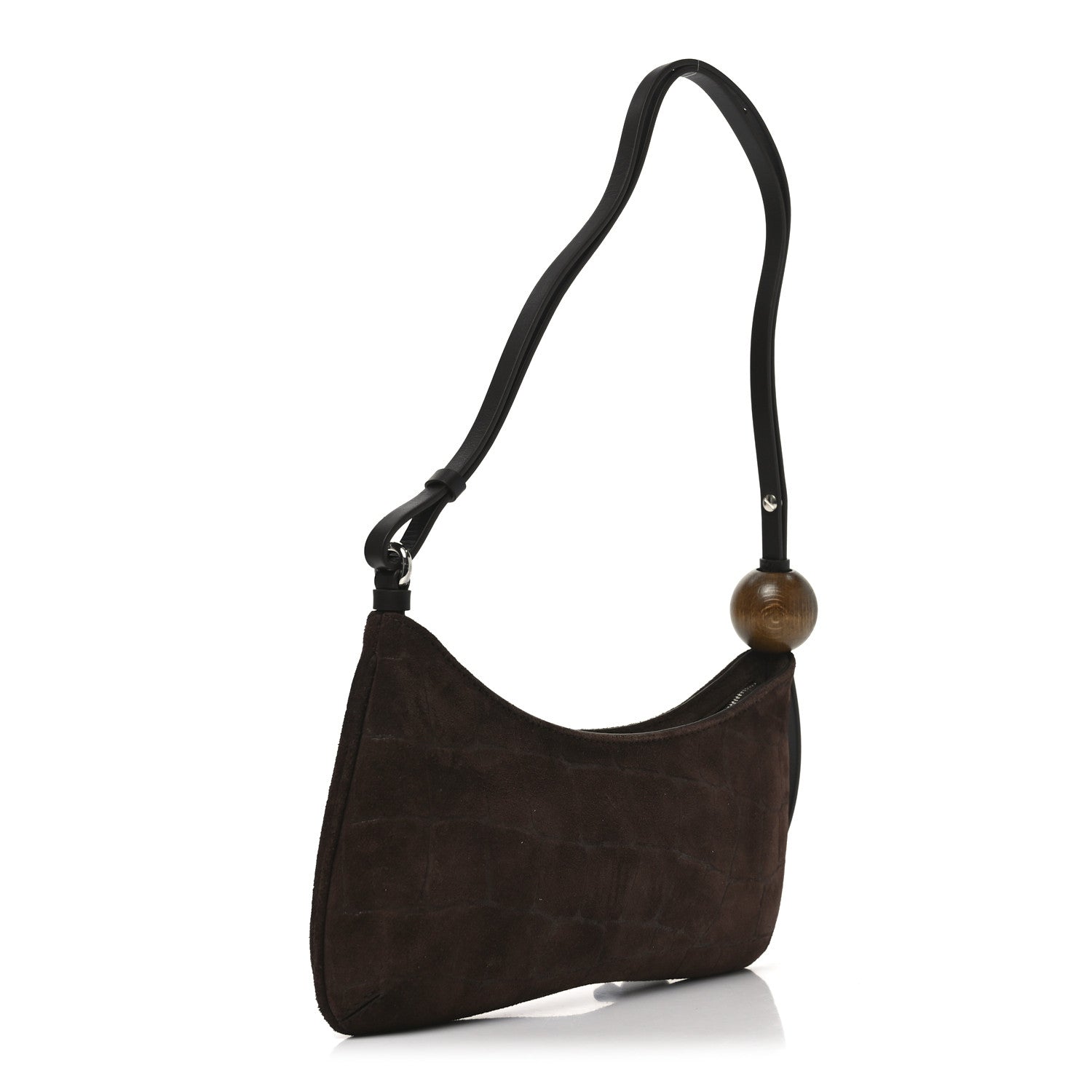 Suede Crocodile Embossed Le Bisou Dark Brown