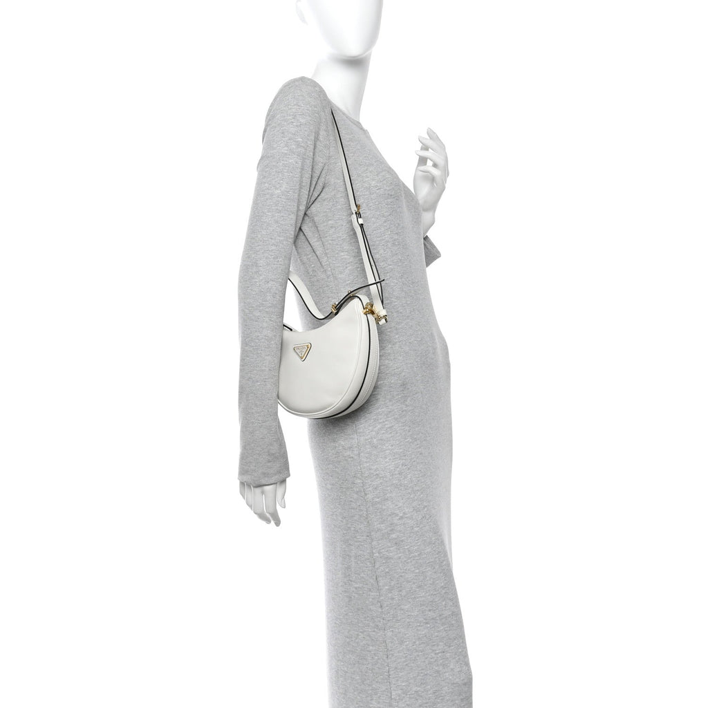 Soft Calfskin Small Arque Shoulder Bag White