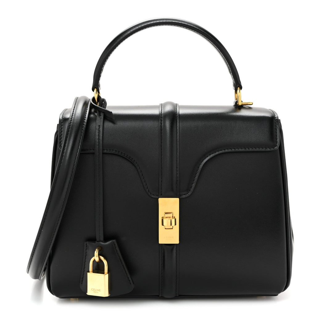 Satinated Calfskin Small 16 Top Handle Bag Black