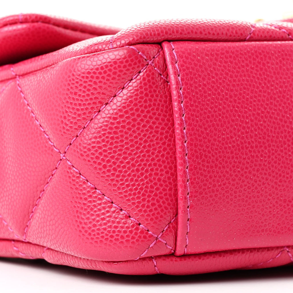 Caviar Quilted Small Twist Your Buttons Flap Fuchsia