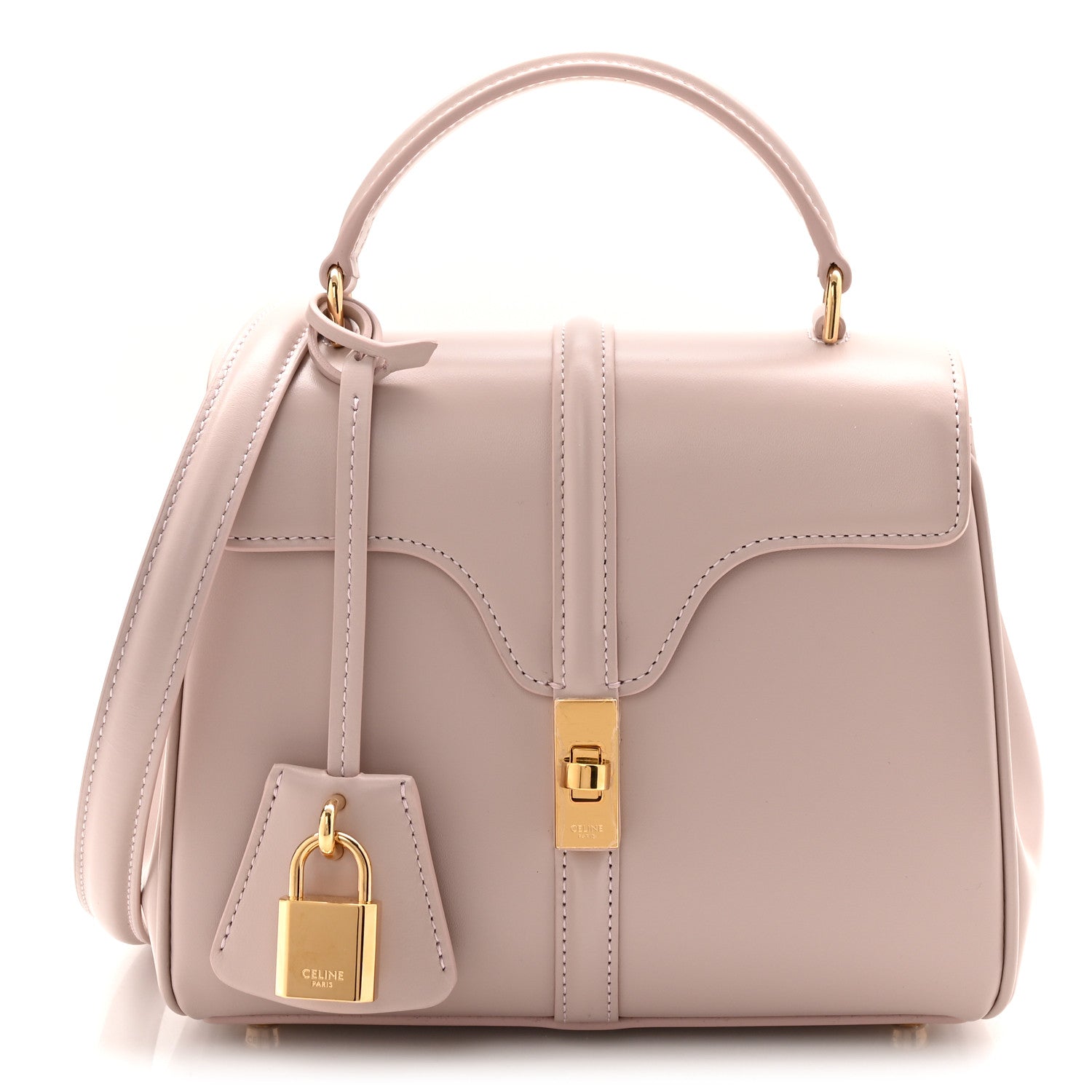 Satinated Calfskin Mini 16 Top Handle Bag Bleached Pink