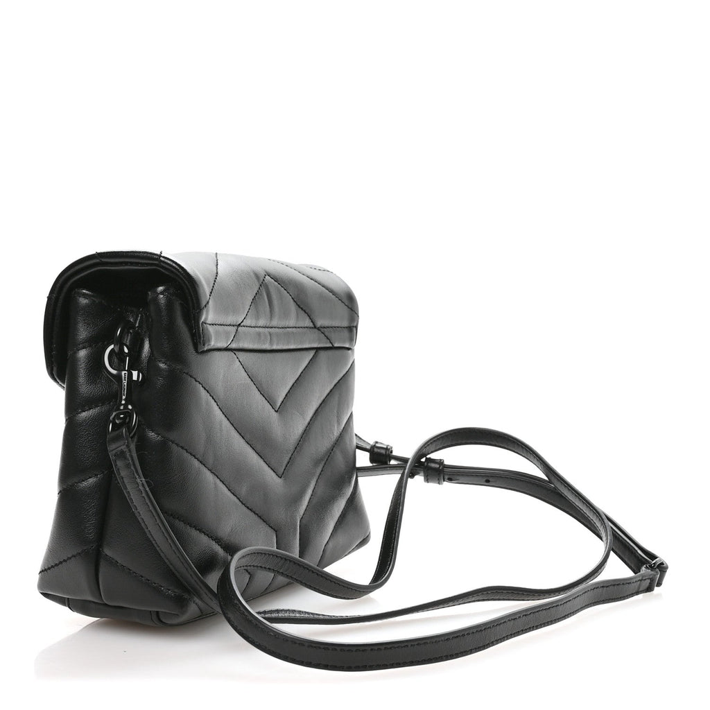 Calfskin Y Quilted Monogram Monochrome Toy Loulou Crossbody Bag Black