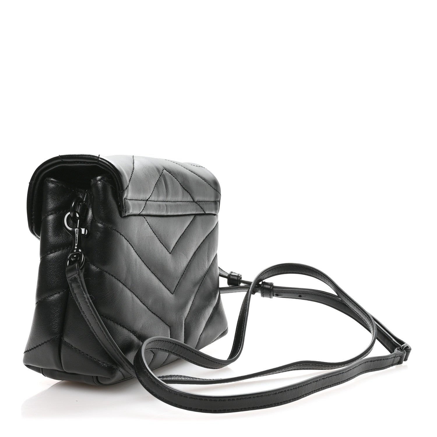 Calfskin Y Quilted Monogram Monochrome Toy Loulou Crossbody Bag Black