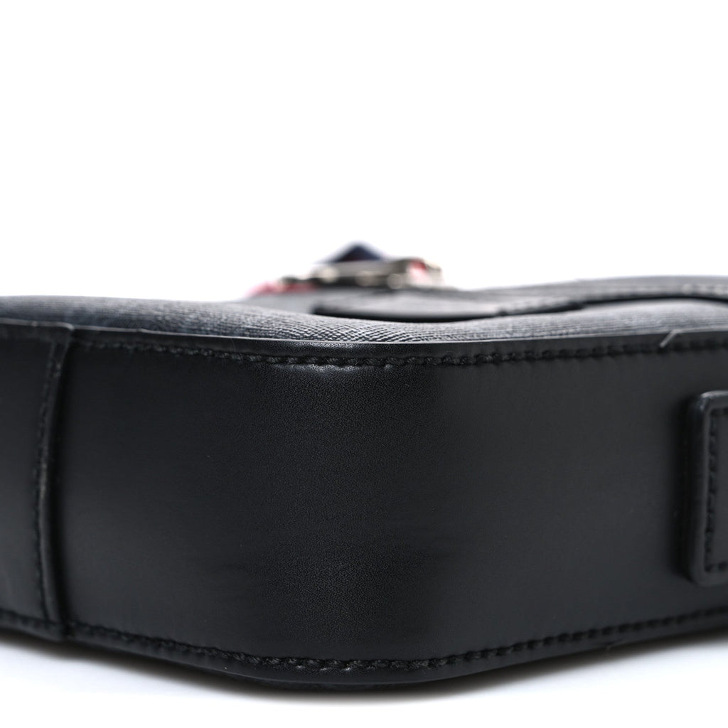 GG Supreme Monogram Appia Calfskin Web Small Camera Messenger Bag Black Grey