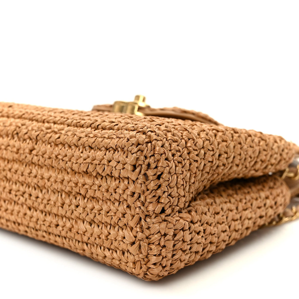 Braided Raffia Nano Kelly Flap Bag Dark Beige