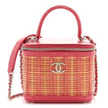 Calfskin Raffia Small Take Away Vanity Case Bag Pink Beige
