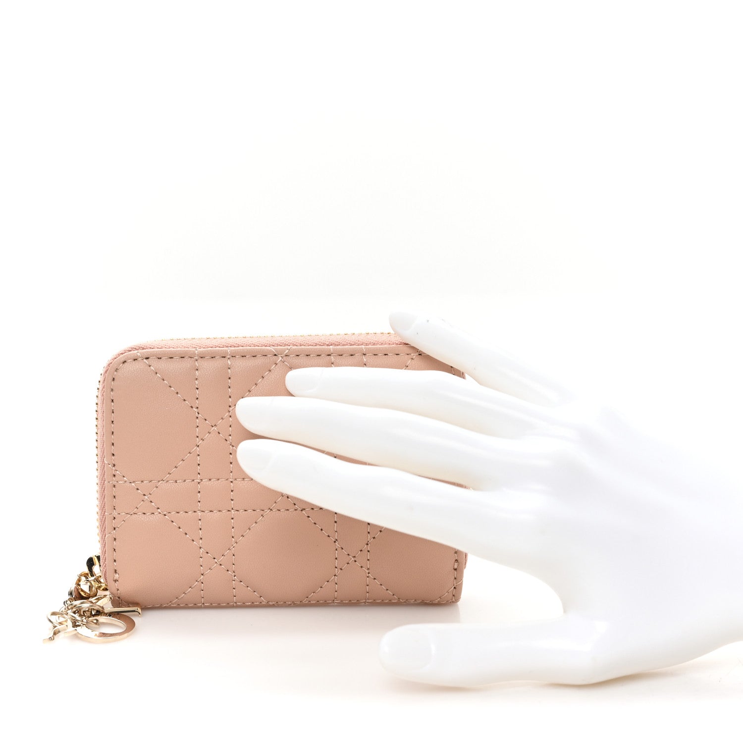 Lambskin Cannage Small Lady Dior Voyageur Coin Purse Rose Des Vents