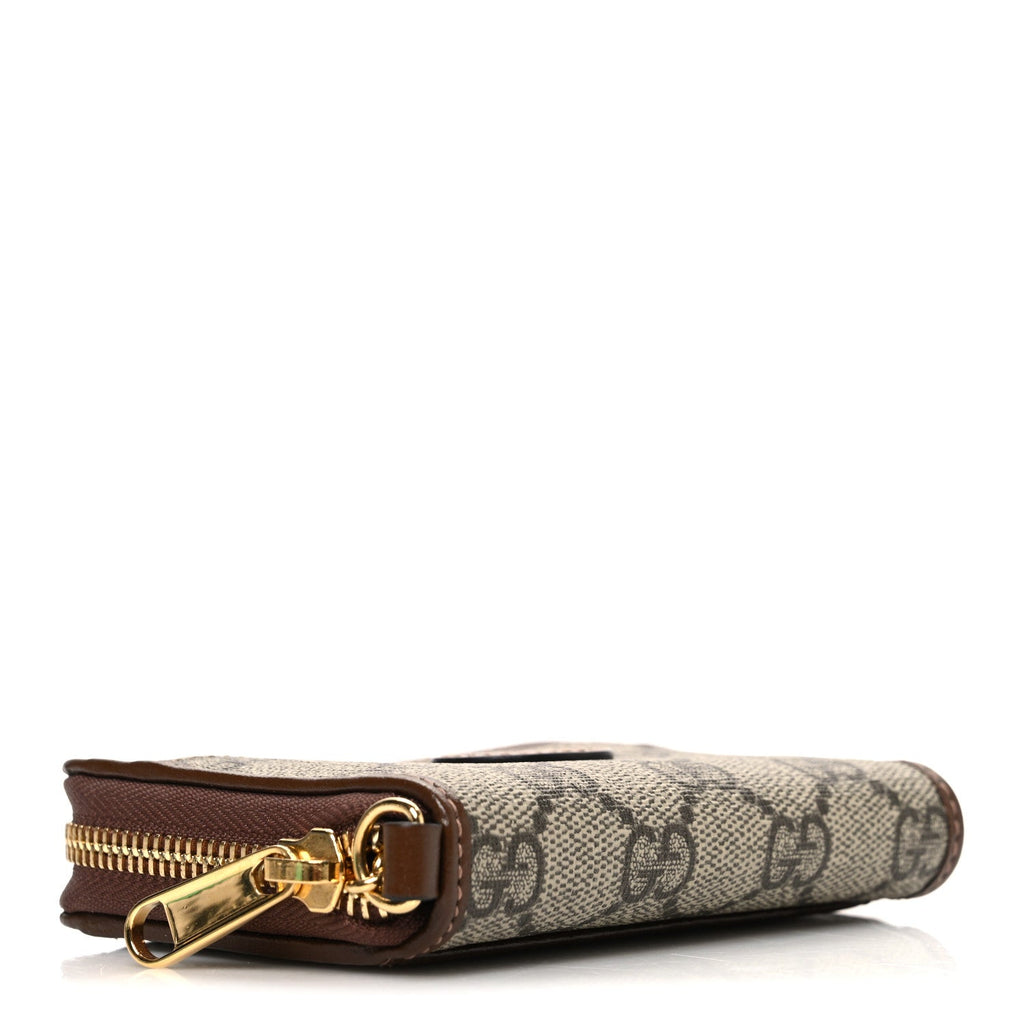 GG Supreme Monogram Azalea Calfskin Retro Interlocking G Compact Wallet Beige Ebony Brown Sugar