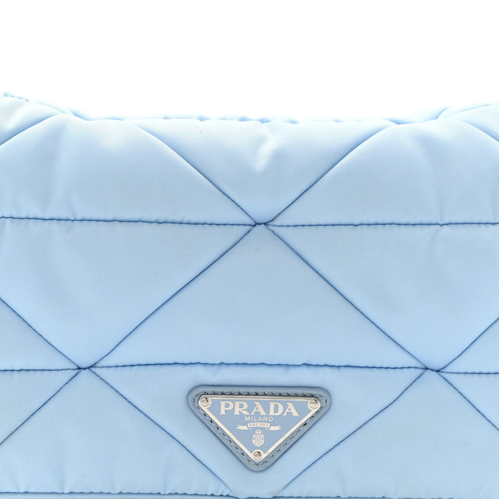 Re-Nylon Quilted Padded Flap Shoulder Bag Celeste