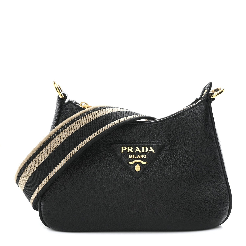 Vitello Daino Soft Zippered Hobo Shoulder Bag Black