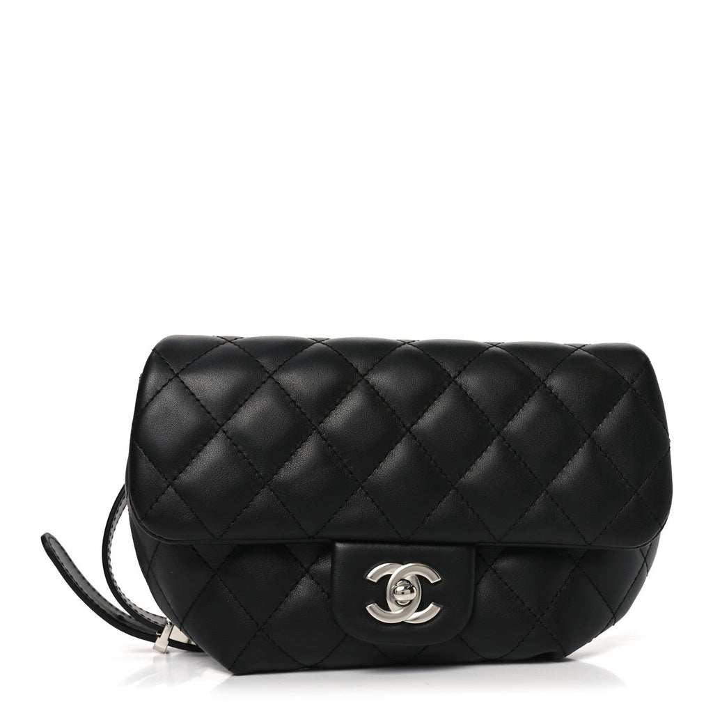 Calfskin Quilted CC Uniform Flap Belt Bag Black