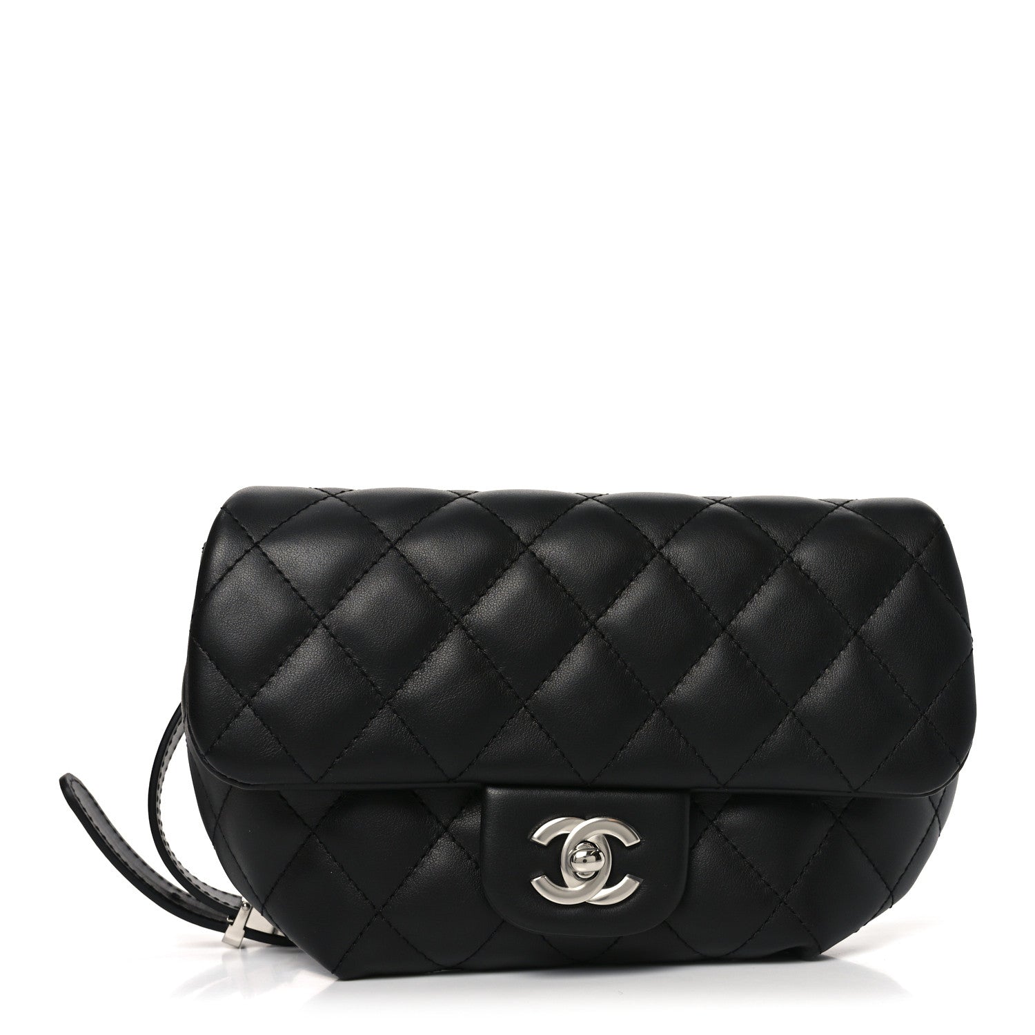 Calfskin Quilted CC Uniform Flap Belt Bag Black