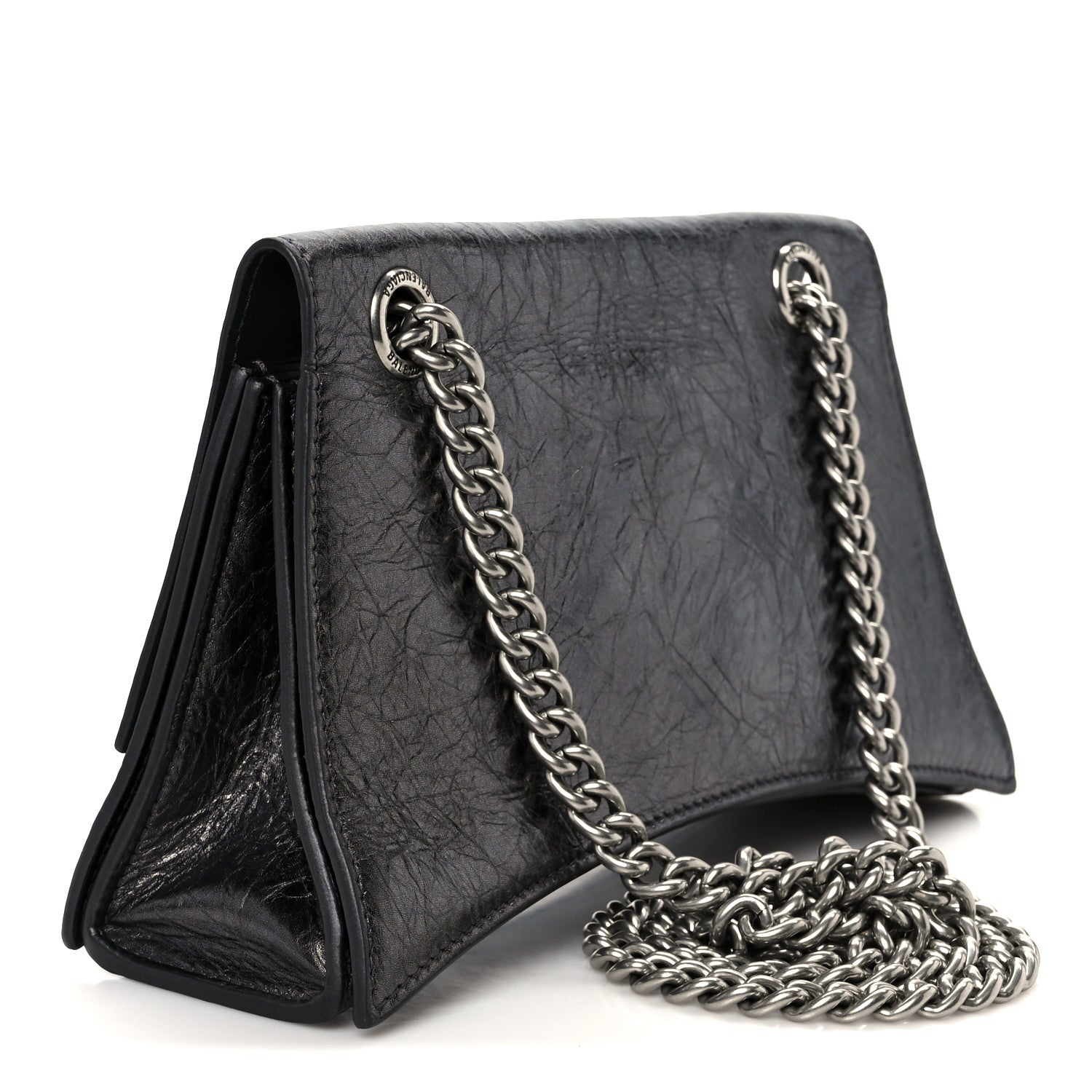Metallic Crushed Calfskin Quilted Small Crush Chain Bag Steel Grey