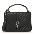 Sheepskin Matelasse Chevron Monogram Medium College Bag Black