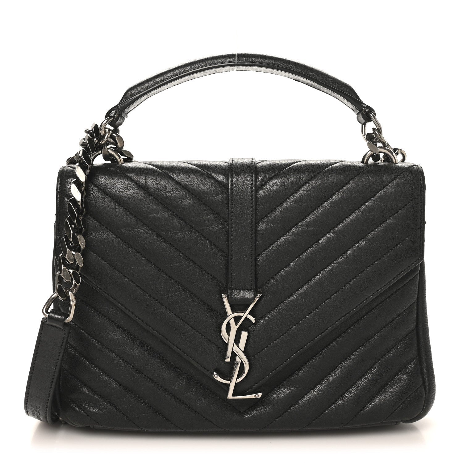 Sheepskin Matelasse Chevron Monogram Medium College Bag Black