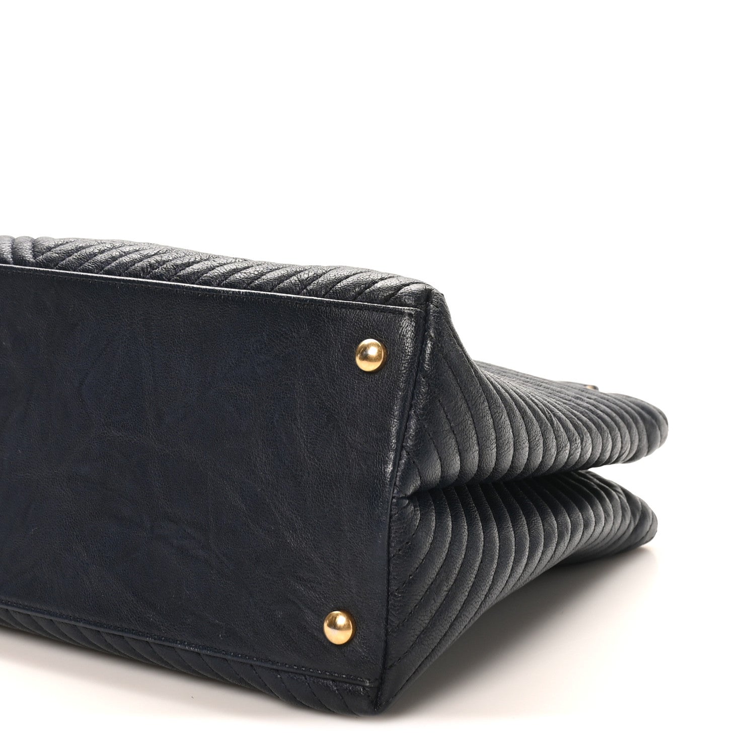 Wrinkled Lambskin Chevron Quilted Surpique Tote Navy Blue