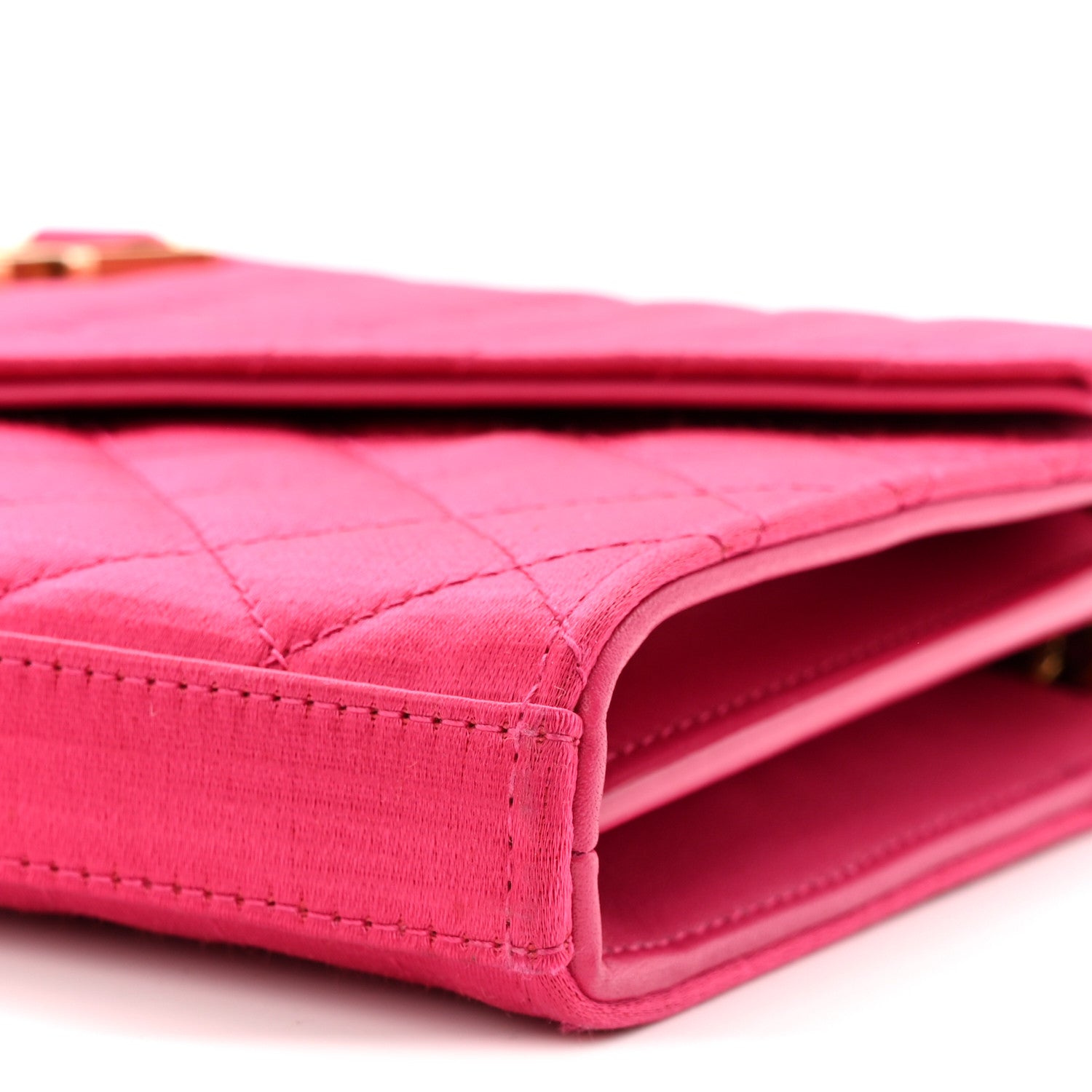 Satin Mixed Matelasse Triquilt Monogram Chain Wallet Guava