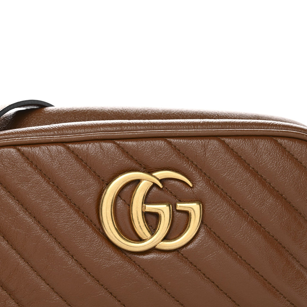 Glazed Calfskin Matelasse Diagonal Small GG Marmont Chain Shoulder Bag Cuir