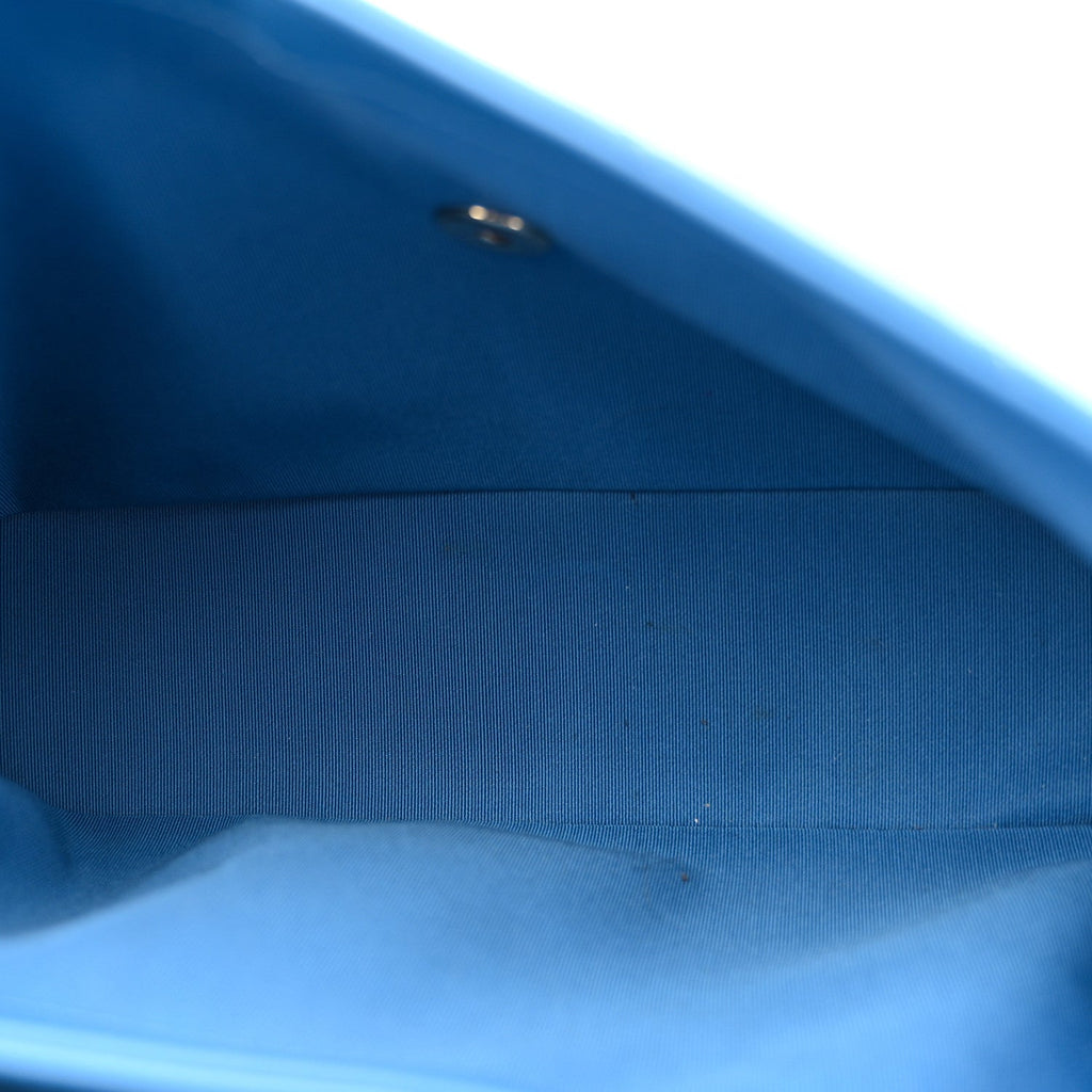 Grained Calfskin Medium Chevron Chic Top Handle Flap Blue