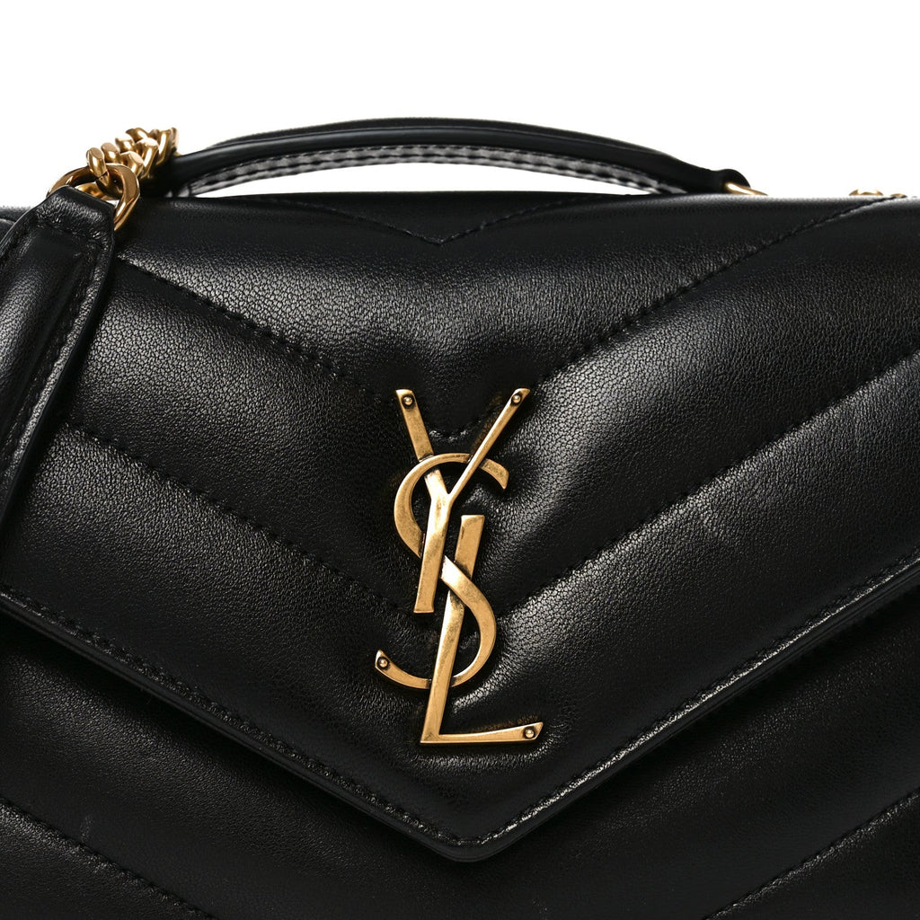 Lambskin Chevron Quilted Small Loulou Bag Black