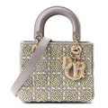 Calfskin Satin Celestial Bead Embroidery Embroidered Small Lady Dior Grey Multicolor