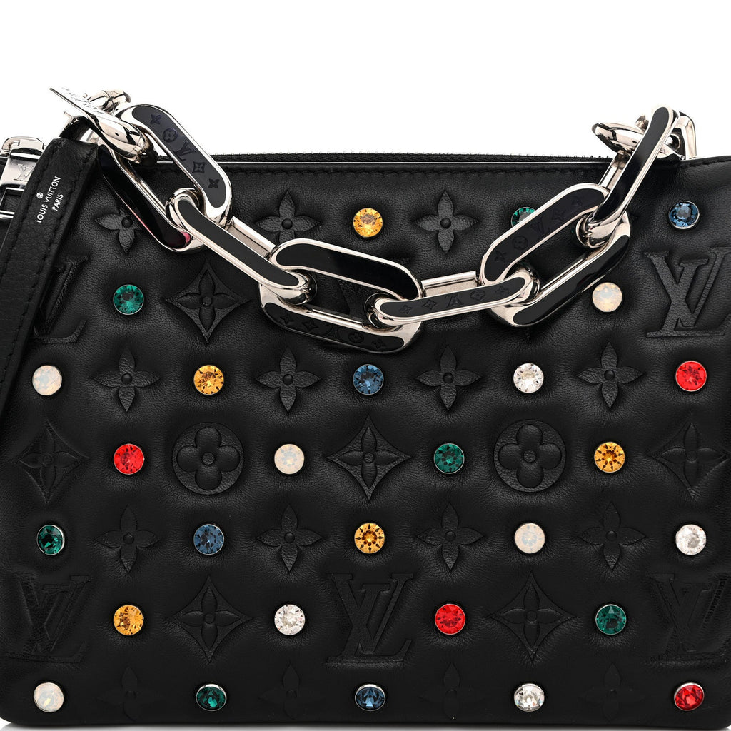 Lambskin Monogram Crystal Embossed Embellished Coussin BB Black