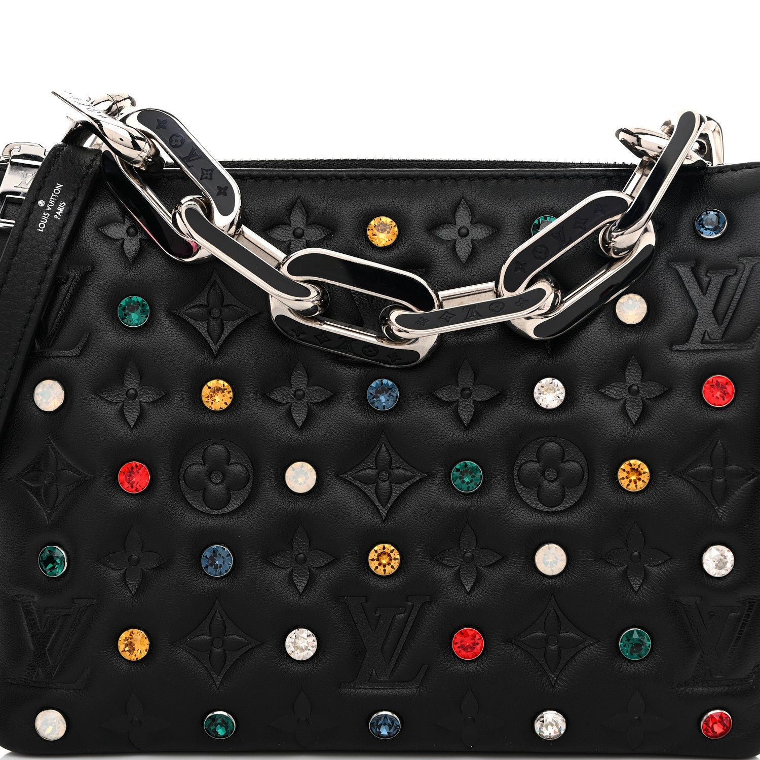Lambskin Monogram Crystal Embossed Embellished Coussin BB Black