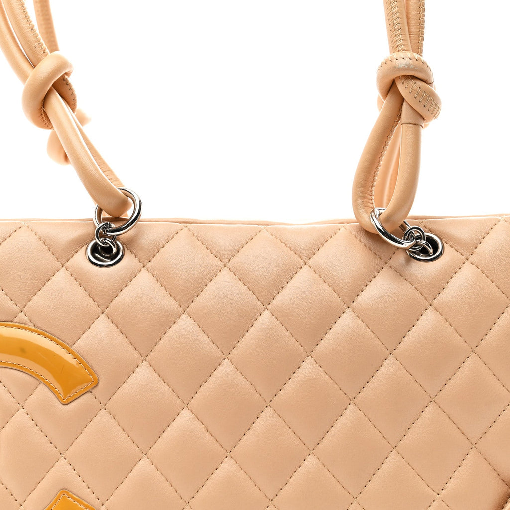 Calfskin Quilted Cambon Quilted Large Bowler Beige